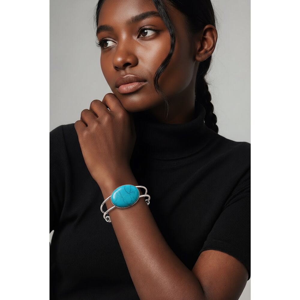 The Dakota Turquoise Cuff – Western Split-Shank Silver Statement Bracelet - Picture 2 of 2